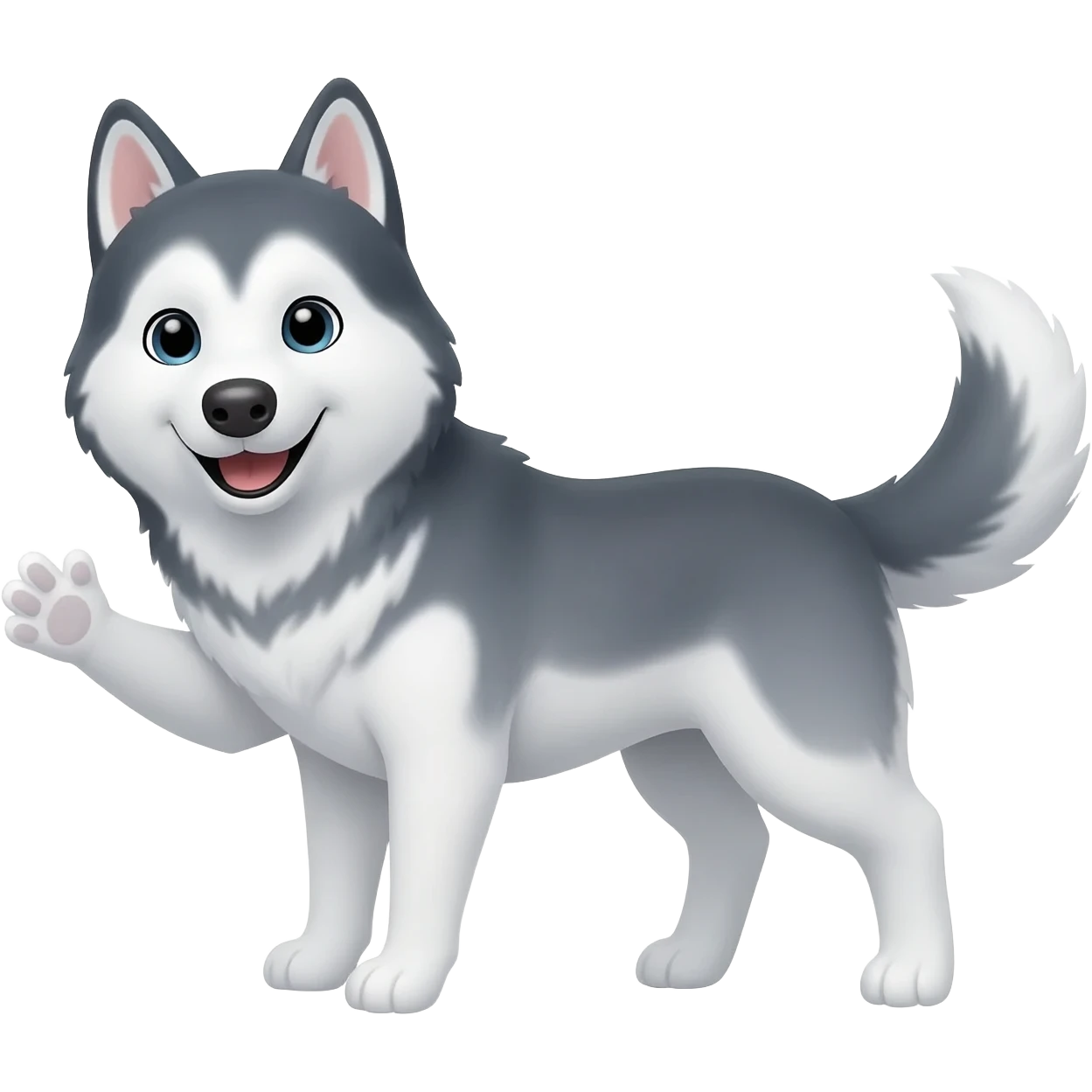 A white husky waving hello emoji