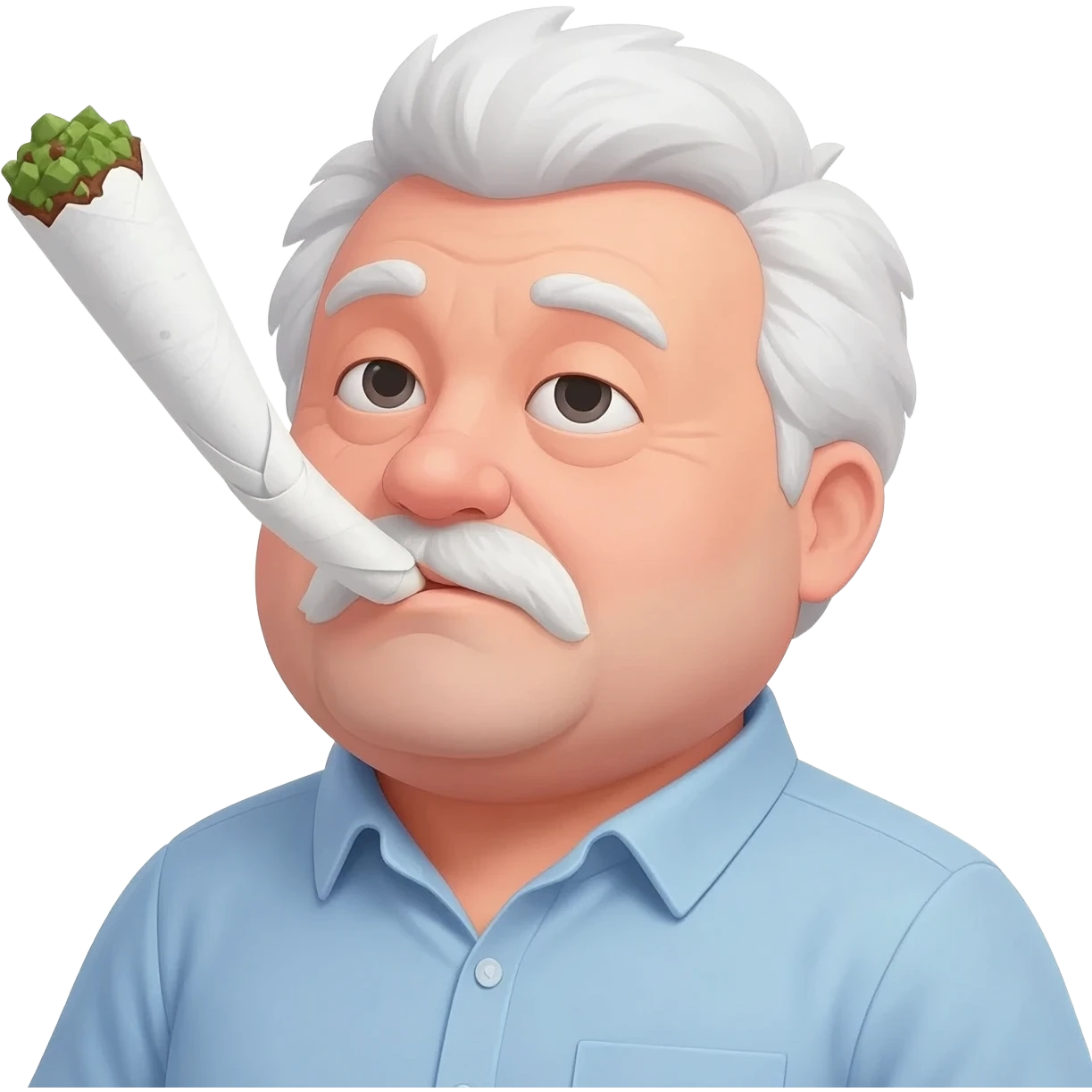 Chubby goofy looking middle aged  white guy Smoking A SUPER HUGE white and green smoking doobie emoji