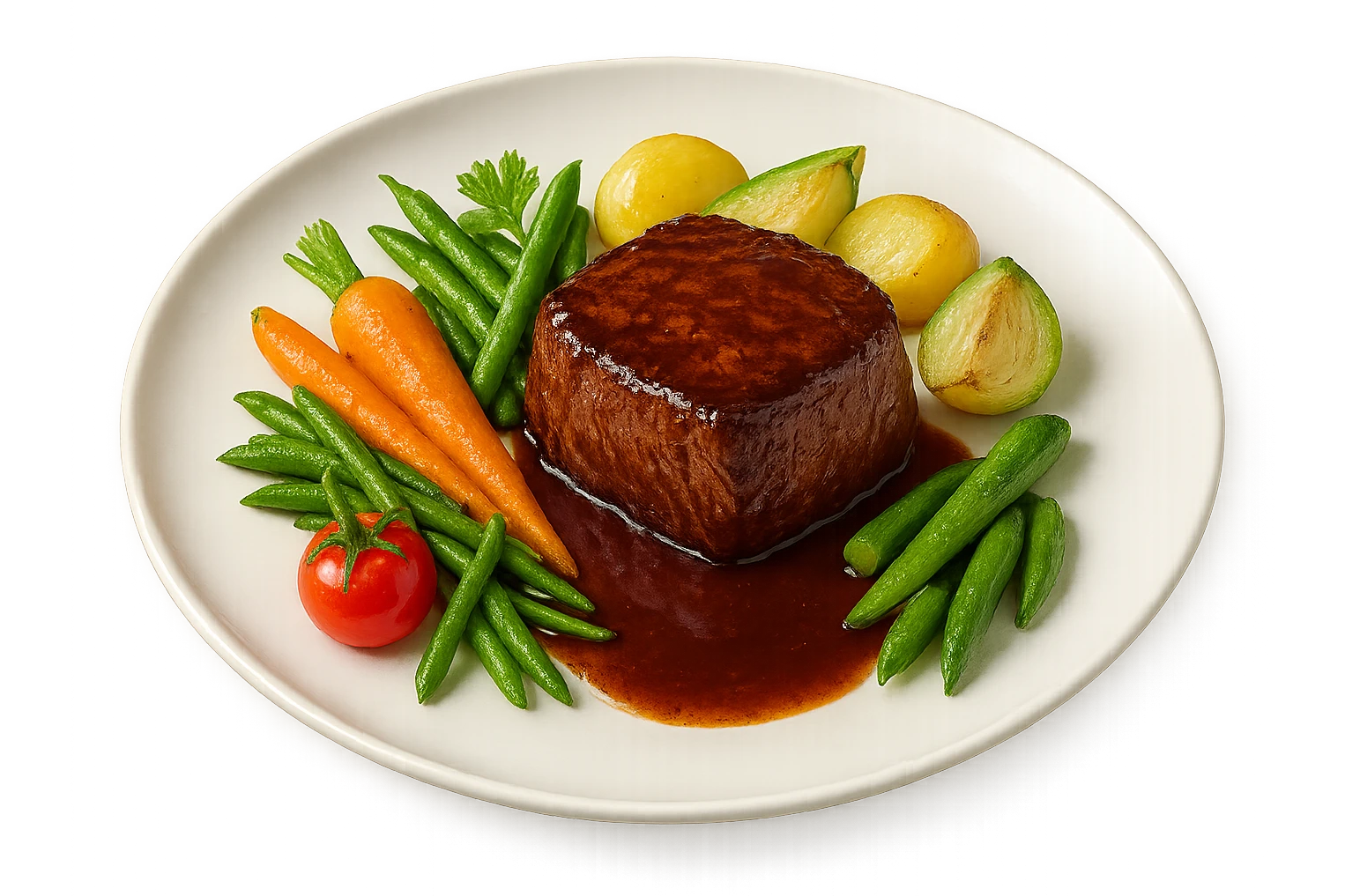Manzo con verdure su un piatto emoji
