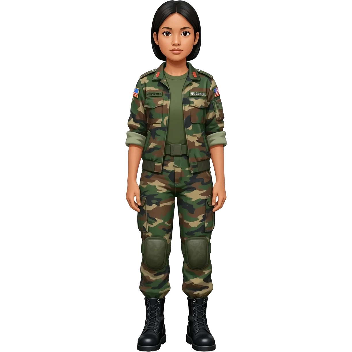 Filipino female soldier bdu 1990s with black combat boots without wearing bandolier emoji