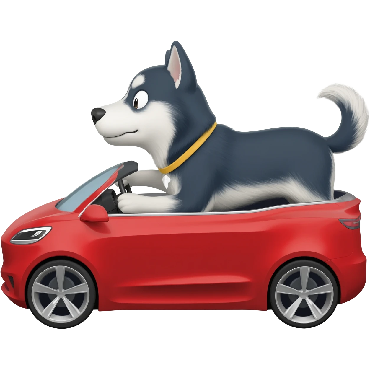 make a husky dog driving a tesla emoji