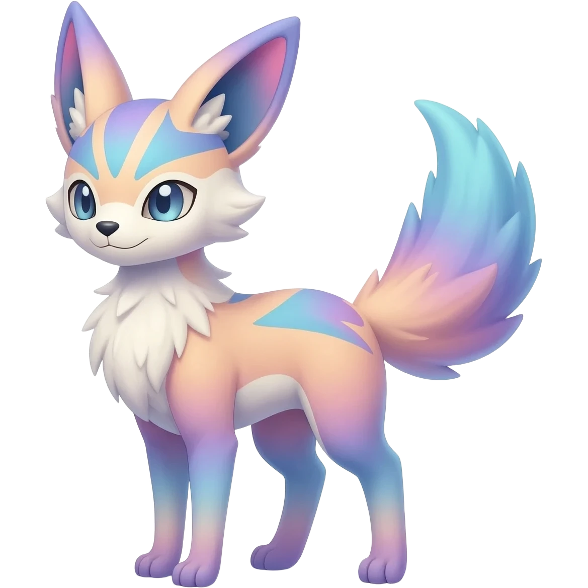 Feral Rare realistic edgy pretty beautiful handsome gorgeous pastel-gradient aesthetic colorful vibrant Vernid-Trico-species-Fakemon-creature by LiLaiRa, random markings, tufted ears, full body emoji