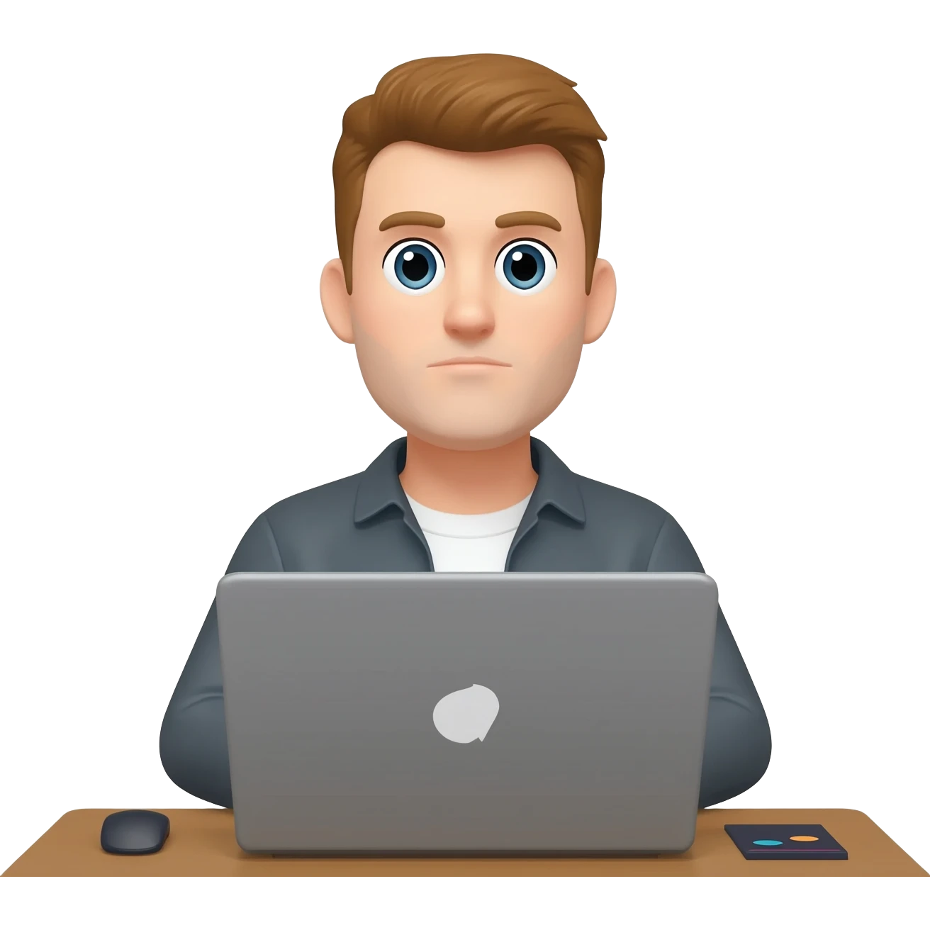 white man Video editor working on laptop with front view emoji