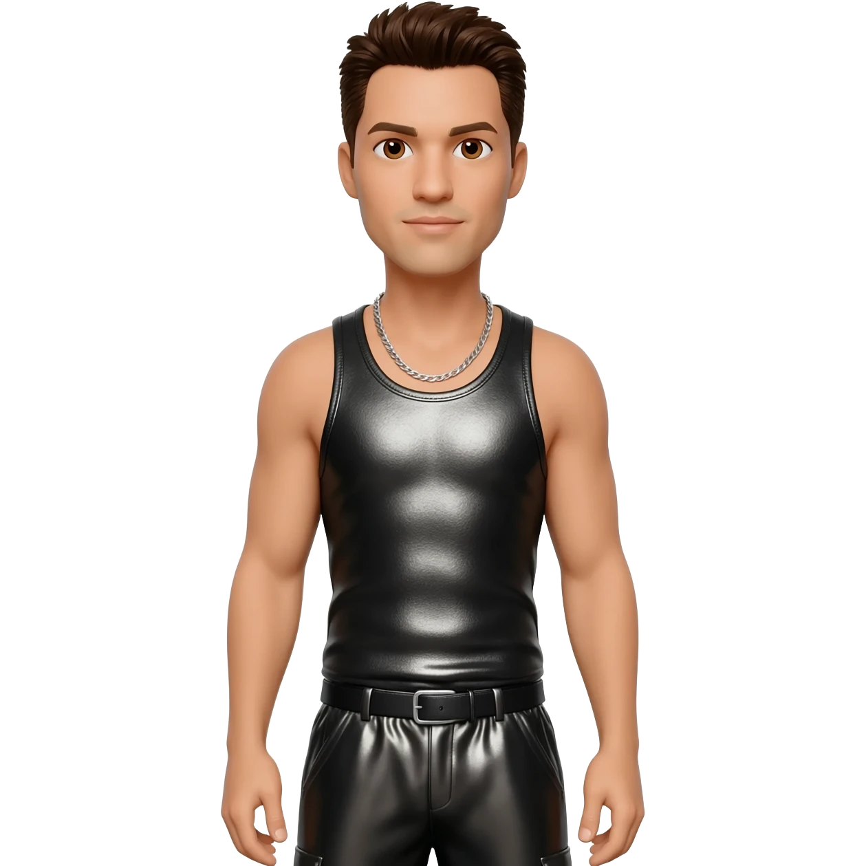 Jordan Knight from NKOTB with brown eyes, dark brown hair, black metallic tank top, black metallic baggy pants, silver necklace emoji