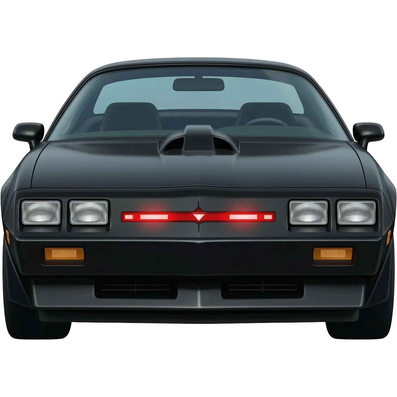 K.I.T.T. the black Trans Am from the Knight Rider TV show with a scanner bar of red lights on the front of the hood in-between the headlights emoji