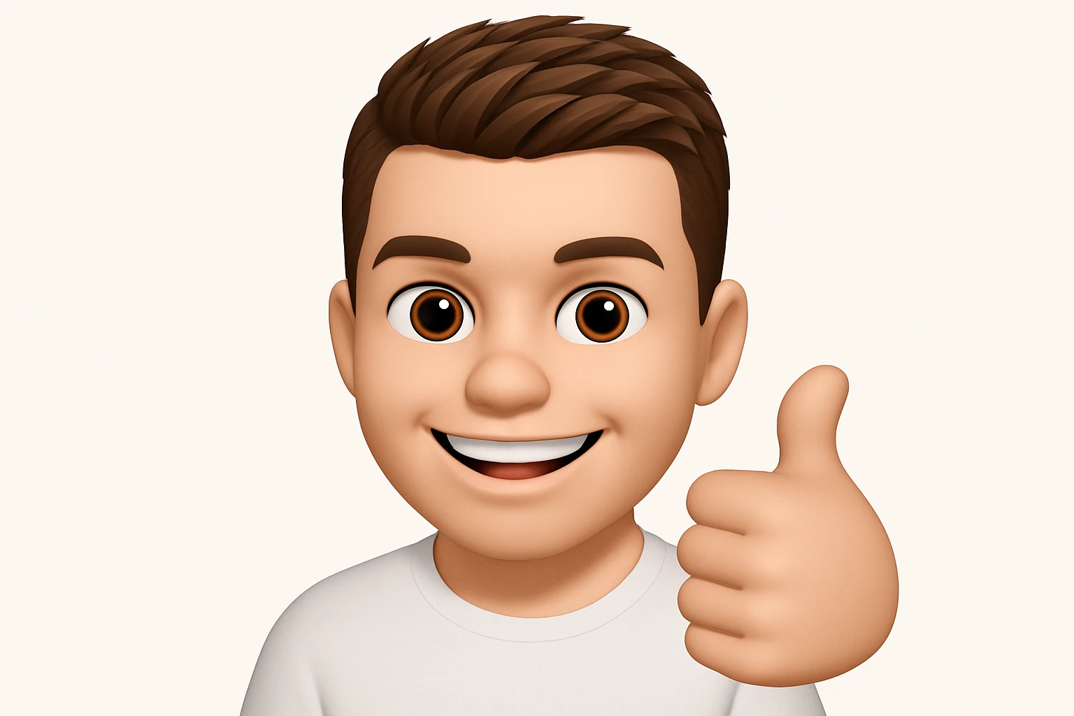 Based on these photos, make an emoji with facial features intact, a man in a white T-shirt, giving a thumbs up and smiling approvingly emoji