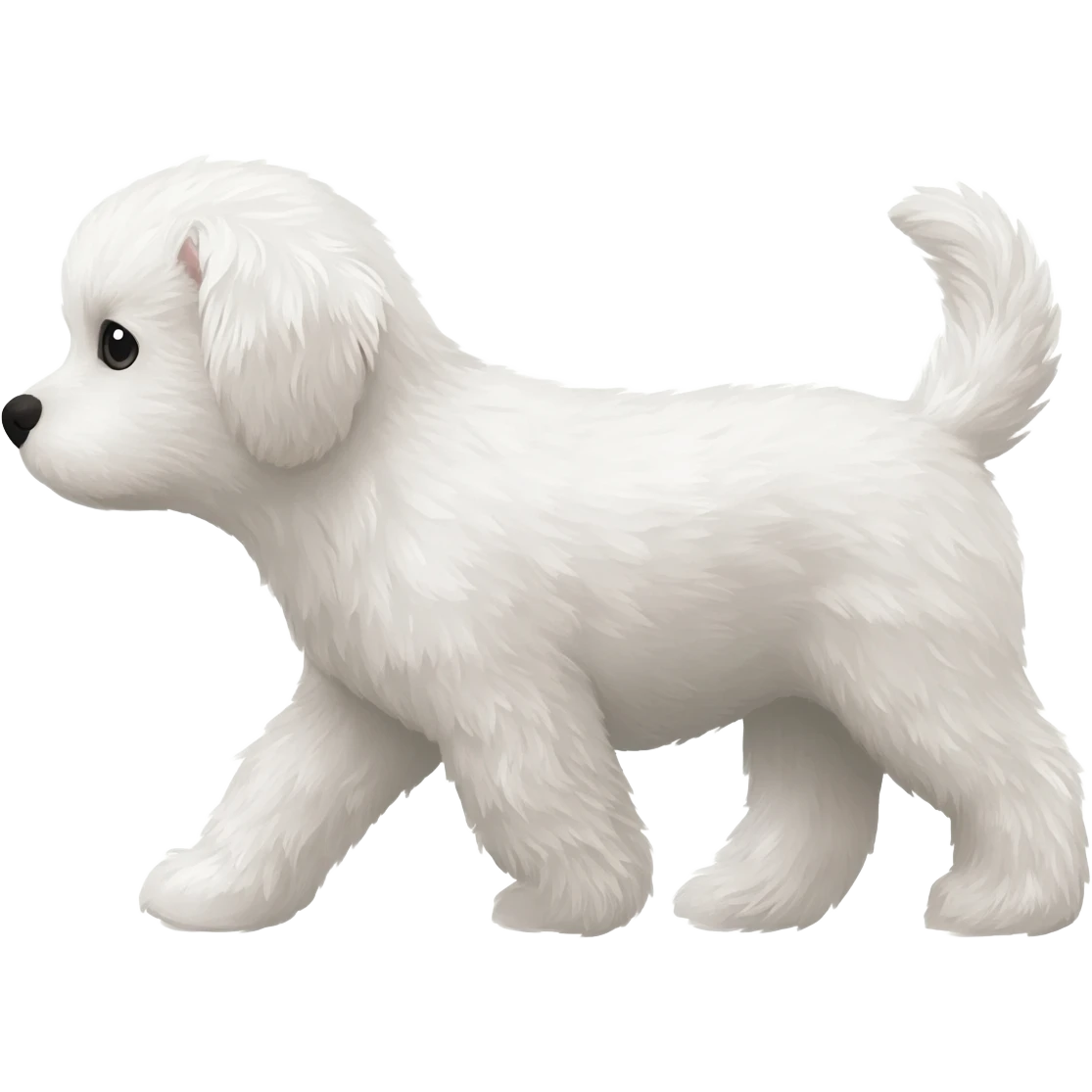 Very smallWhite fluffy dog walking side profile less details Z emoji