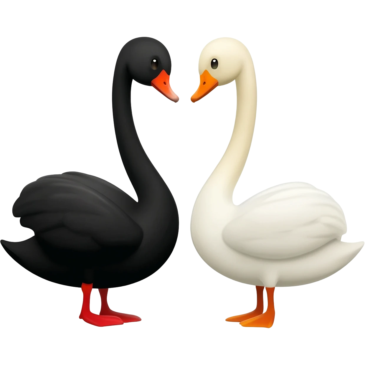 Black swan and white swan love swan looking to each other emoji