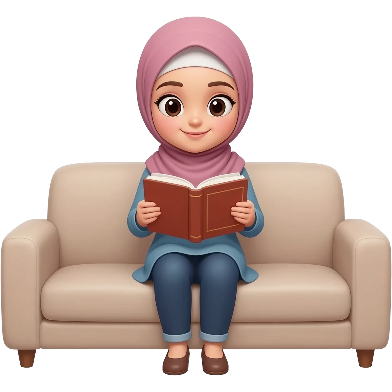 hijab girl reading books sitting on sofa emoji