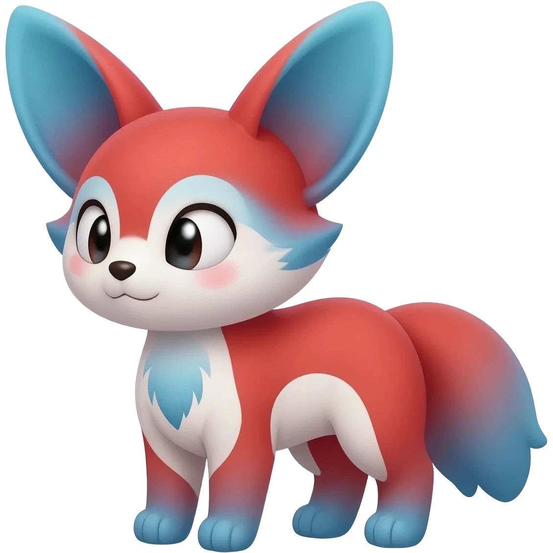 Exotic-colored red-bluish-Gradiented Big-eared big-eyed cute realistic animalistic feral digitigrade 4-legged anime-styled Meloetta-Furret-Sergal-Serval-hybrid-fusion-creature-animal, full body emoji