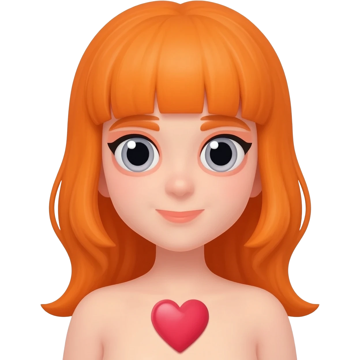 Nacktes mädchen mit orange haaren und einem herz emoji emoji