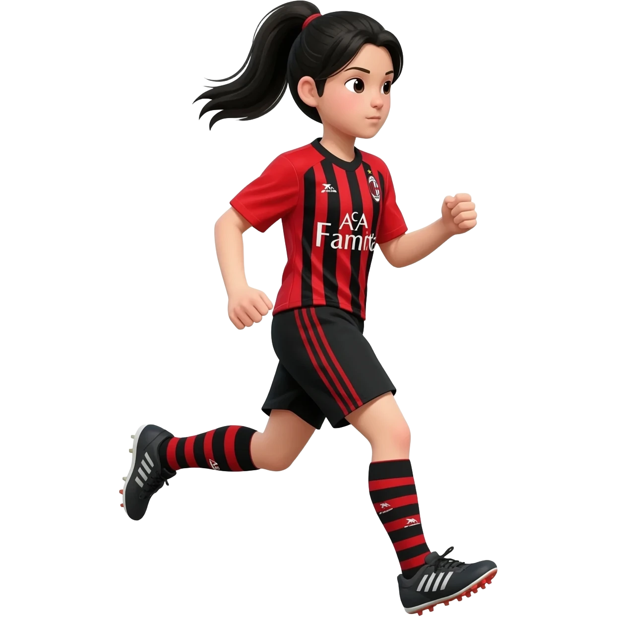 Ragazza capelli neri maglia milan corre emoji
