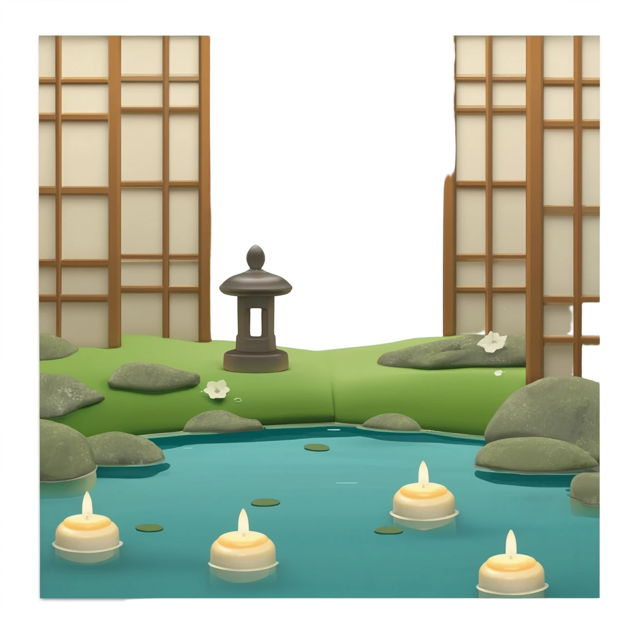 Small tea Candles floating on a pond zen Japanese garden  emoji
