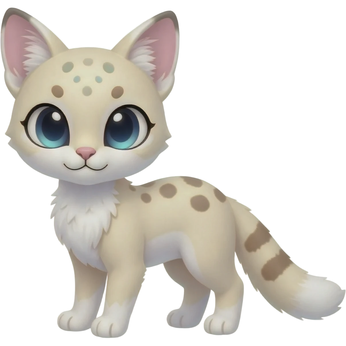 Colorful albino soft smooth silky pale light pastel white glorious divine exotic cute cool beautiful beautiful fantasy-caracal-civet-genet-sergal-vernid-Cacomistle-Trico-oncilla-animal-Fakémon-hybrid-fursona (full body) emoji