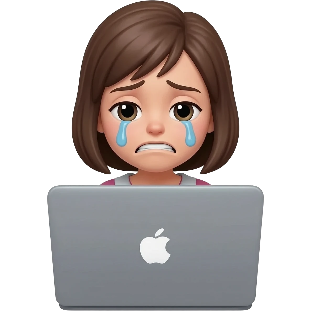 depressed and frustrated woman behind laptop emoji