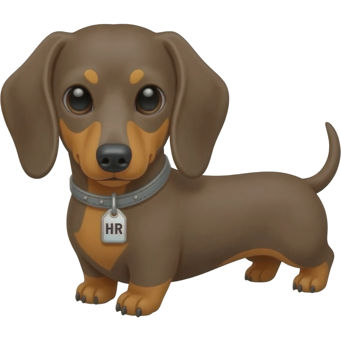 Perrito salchicha, con un collar que en su placa diga HR emoji