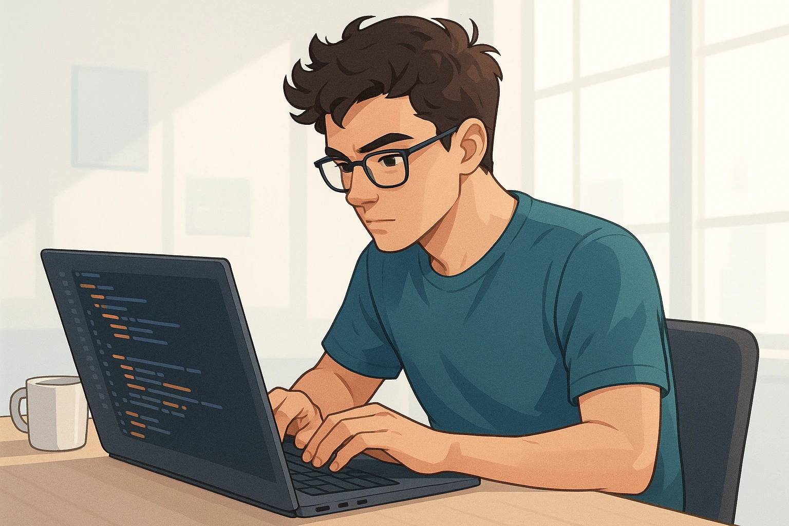 young programmer, modern style, coding at a laptop emoji