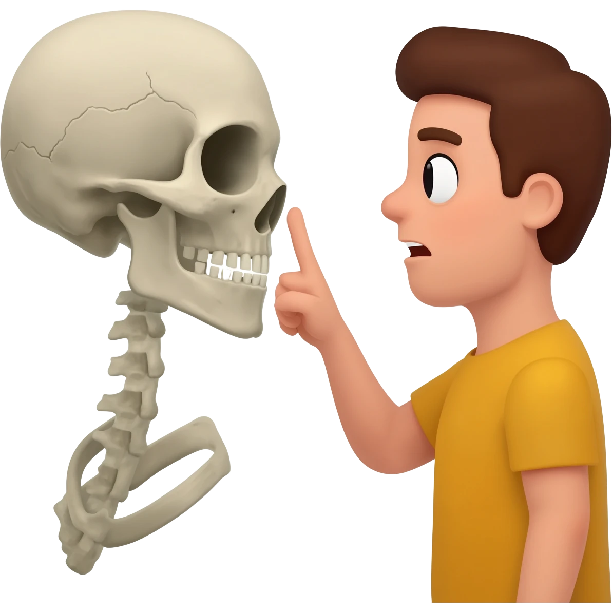 a skull shushing a person emoji