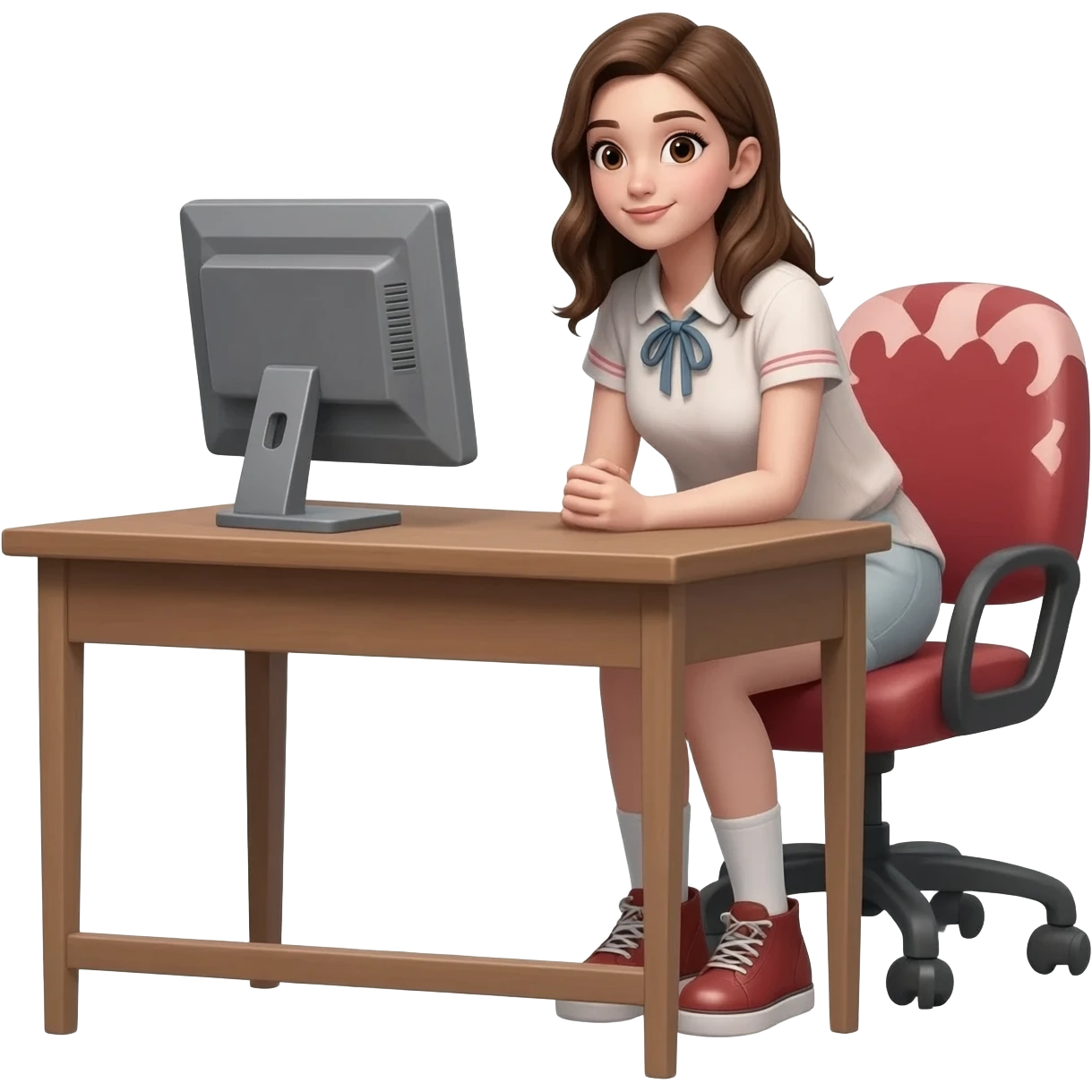 Brunette Girl bending over desk emoji