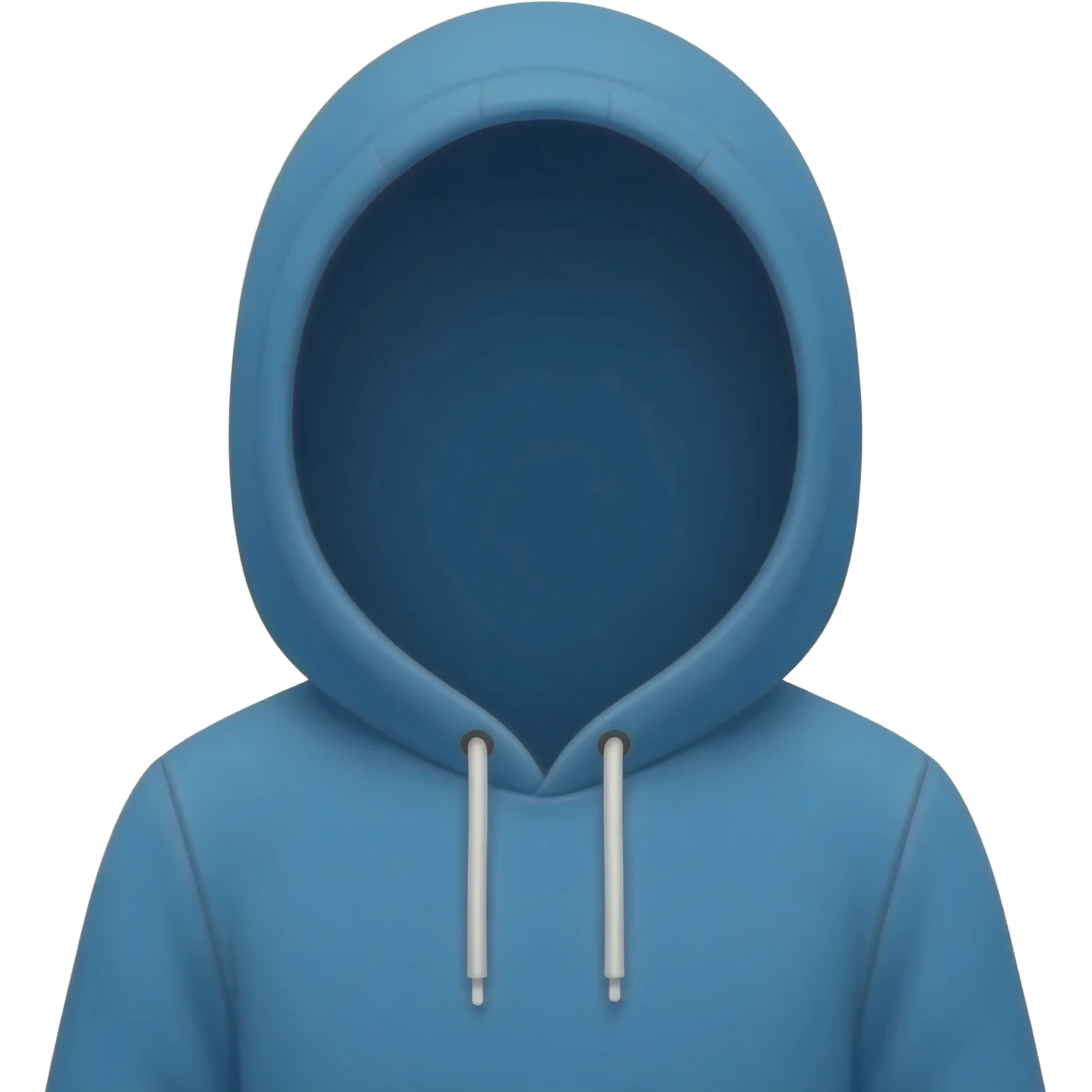 a blue hoodie with an invisible person in it with the hood down on the back and the left string pulled far longer than the other emoji