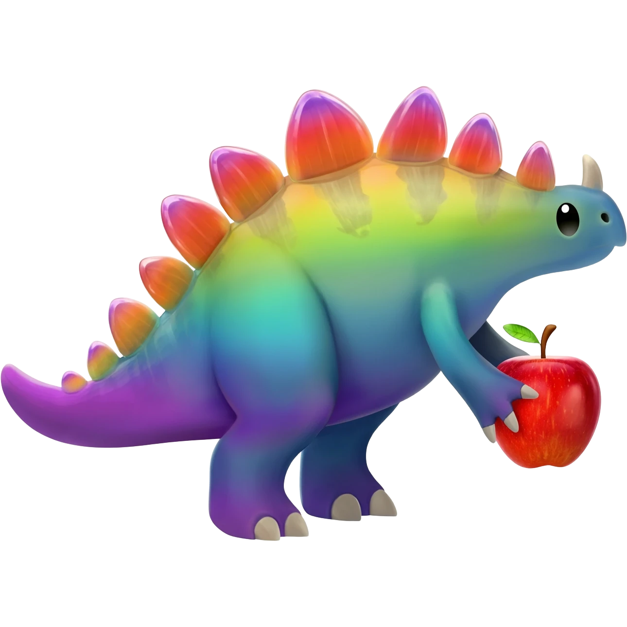 Cute Rainbow stegosaurus with apple emoji