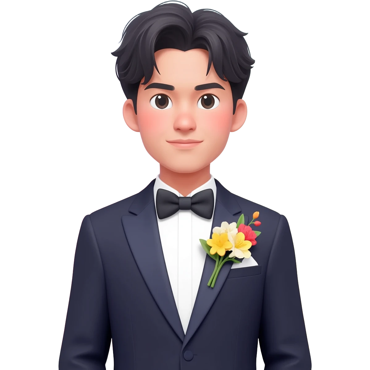 Gorgeous romantic anime style Asian formal modern gentlemanly guy with flowers and blushing face aesthetic trending style outside with colorful gradient colors  pastelcore cottagecore kawaiicore emoji