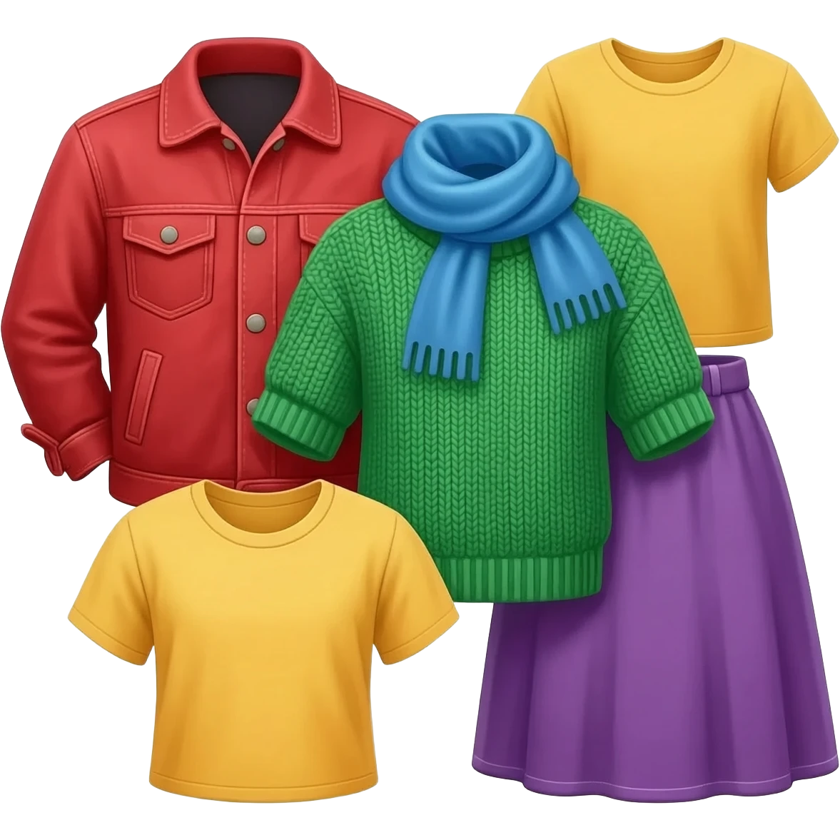 Five colorful garments piled haphazardly together emoji