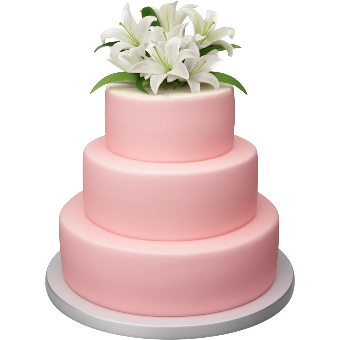 Pastel pink shaped wedding cake with and white lilies on top emoji