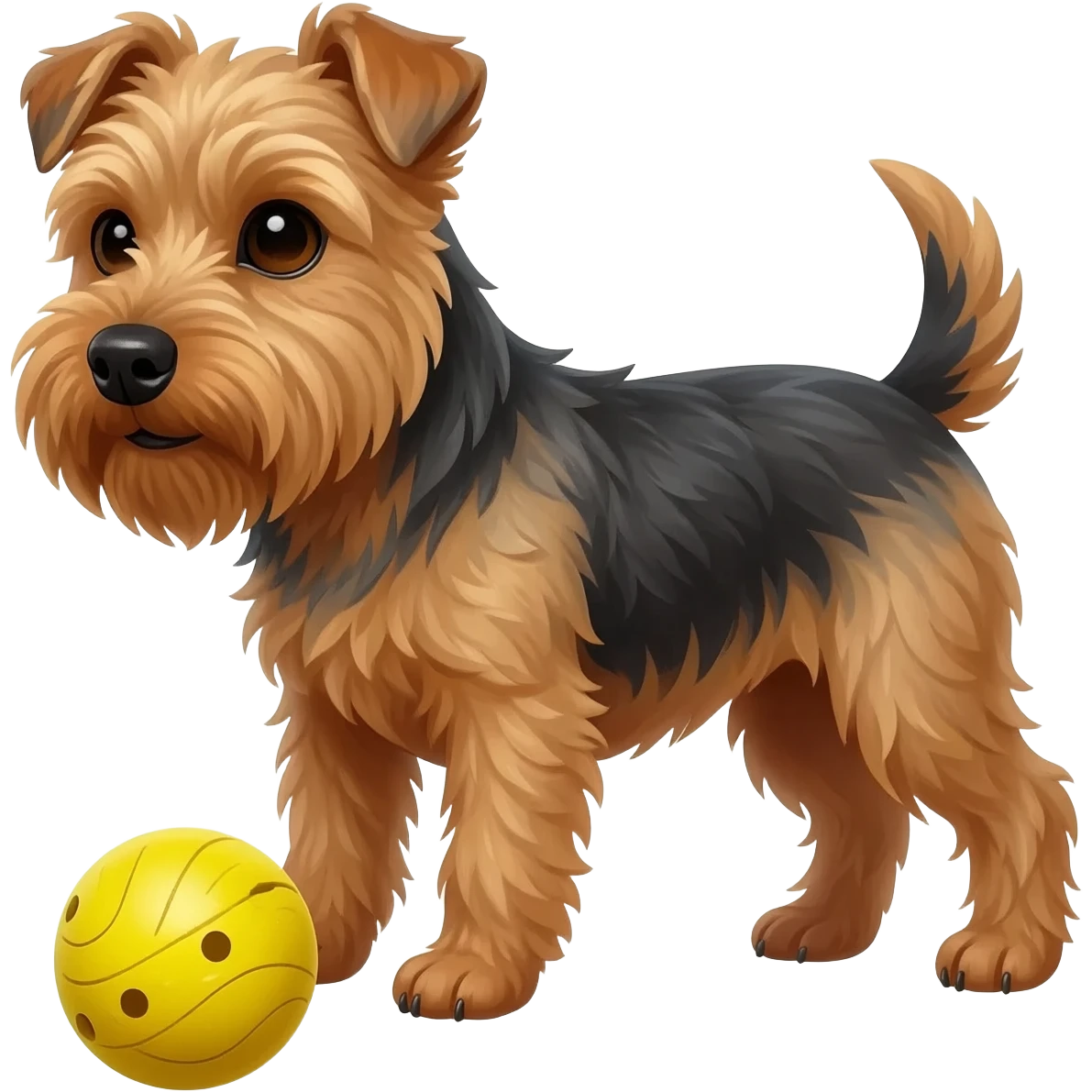 Norwich terrier with yellow squeaky ball emoji