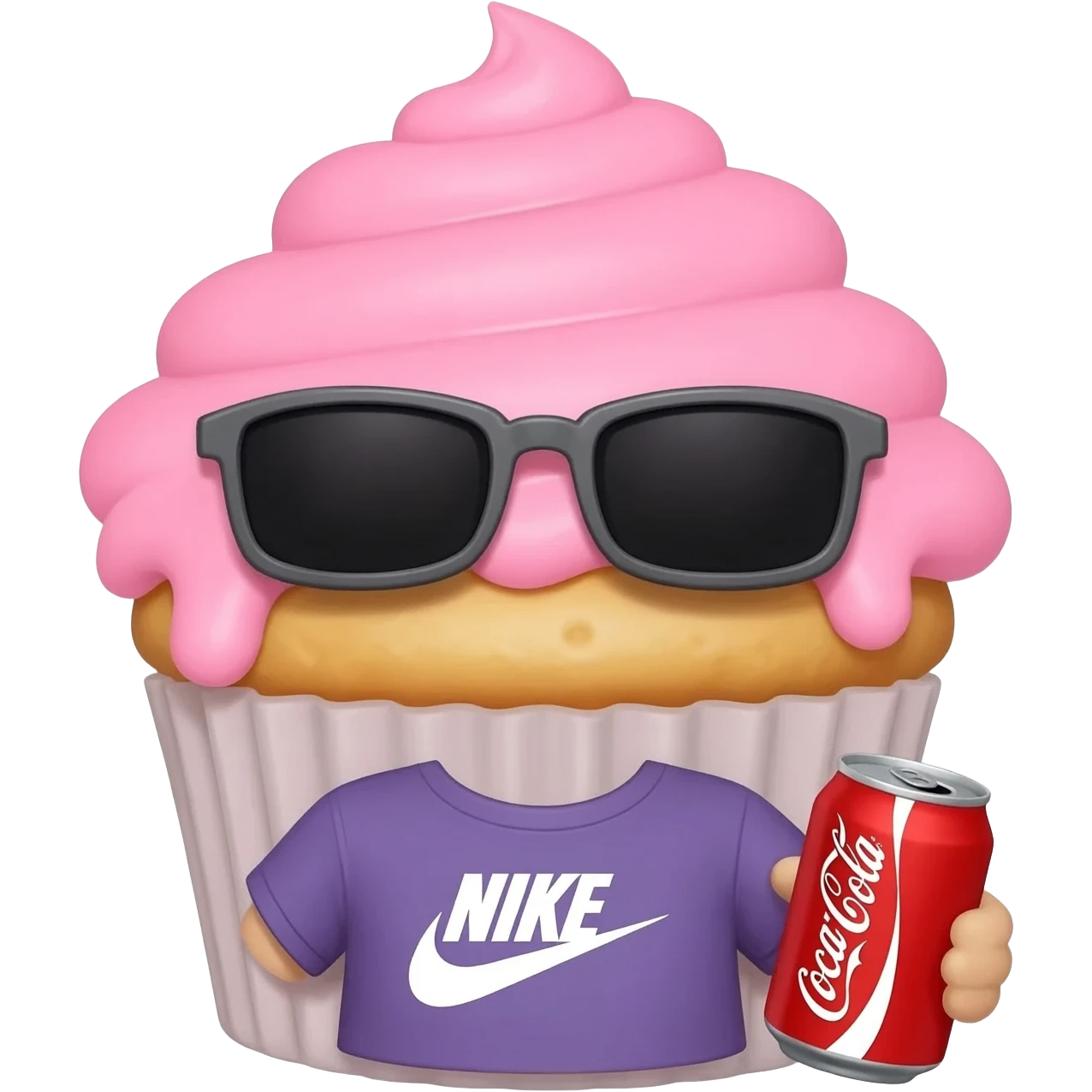 A cupcake wearing a Nike tech with sunglasses and holding a can of coke emoji