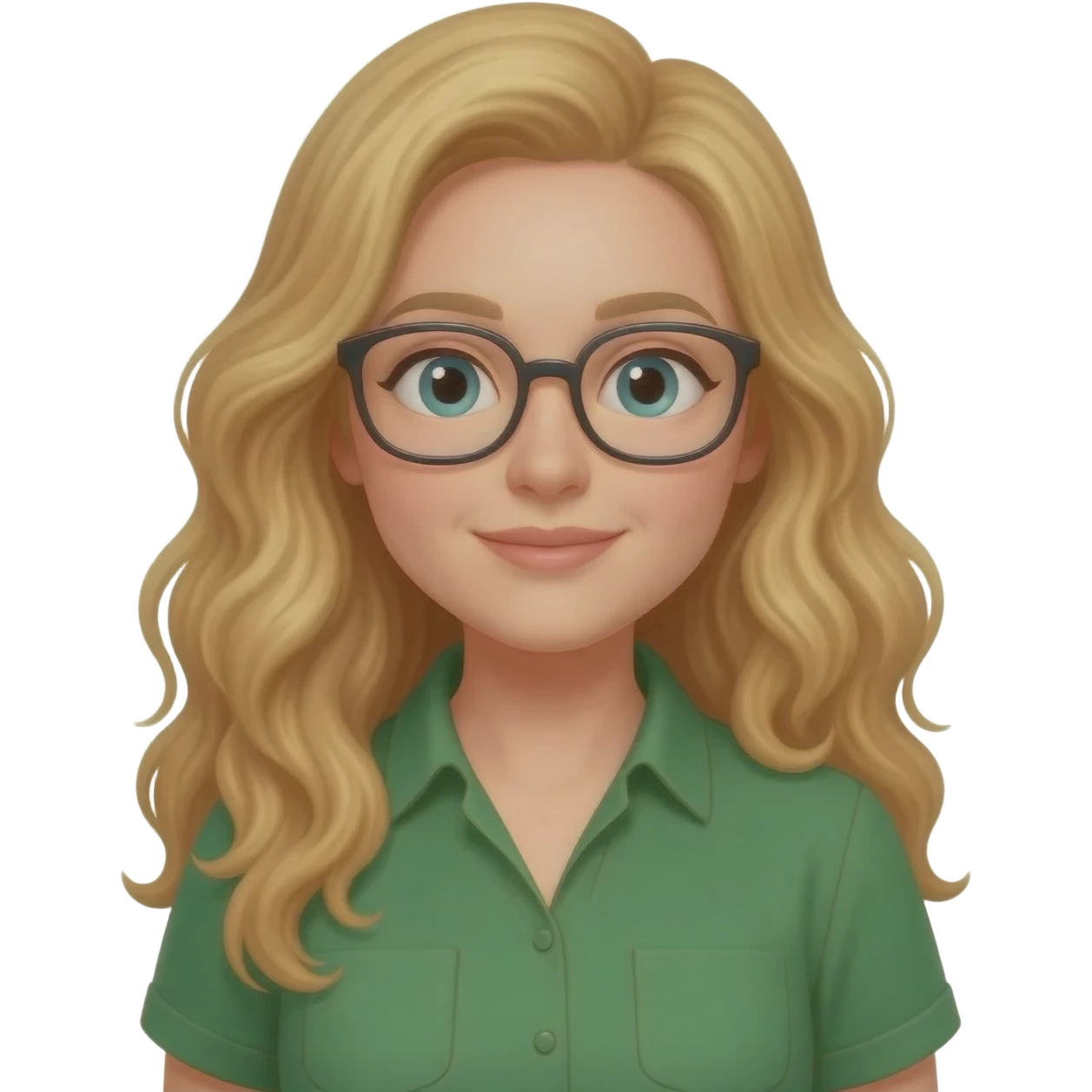 green shirt loce woman with long curly blonde hair an glasses emoji