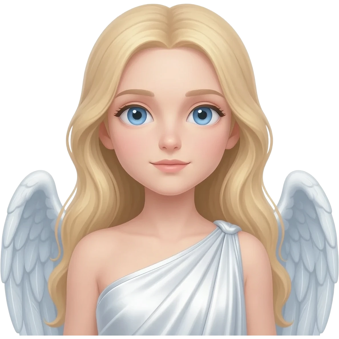 Guardian Angel from Christian Mythology with blue eyes, long blonde hair, white metallic toga emoji