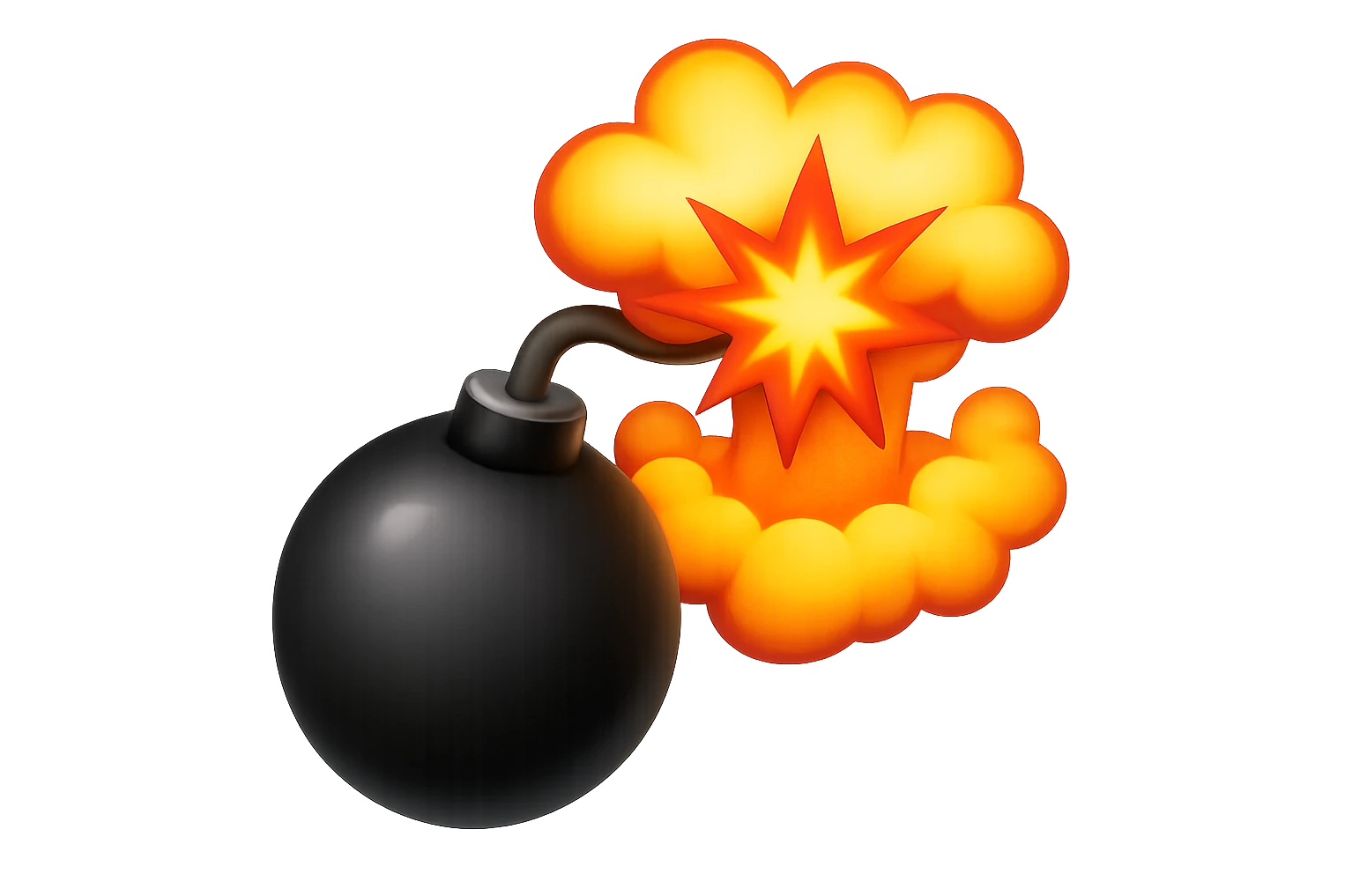 emoji stile iphone di una bomba che esplode, ISOLATA SU SFONDO BIANCO emoji