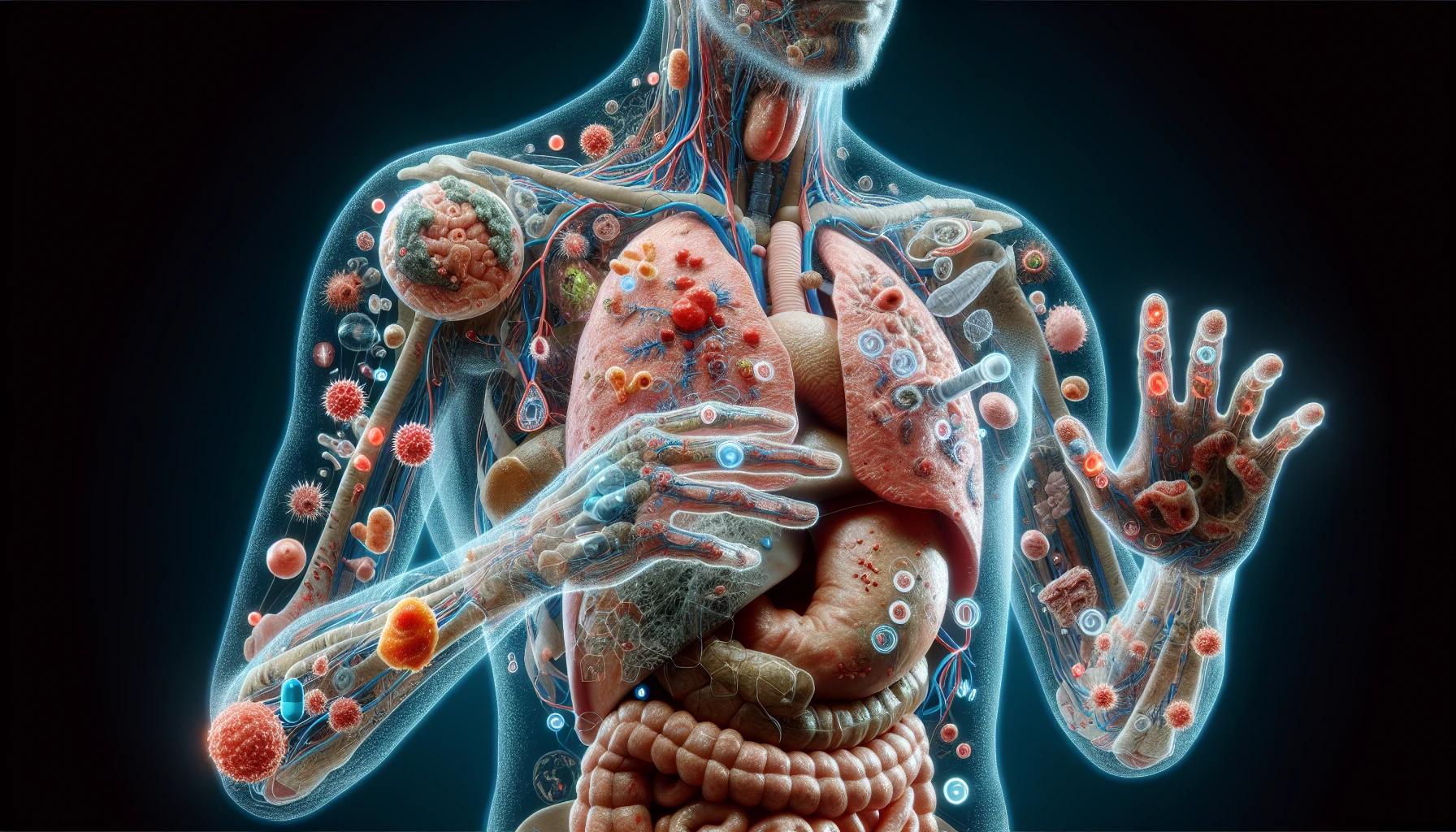 corpo umano anatomico che accumula tossine e malattie nel corpo , iperrealistico 4k emoji