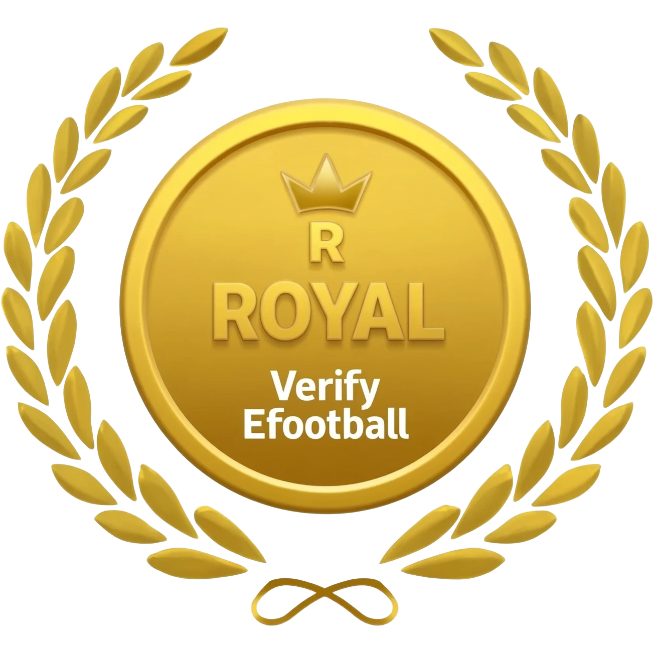 gold coin with "R with crown and  ROYAL Verify Efootball"     level in center and minimal laurel emoji