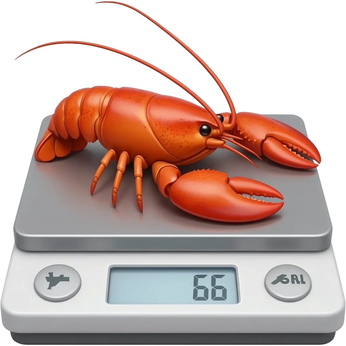 langosta sobre una balanza digital marcando el peso y el costo de la langosta emoji