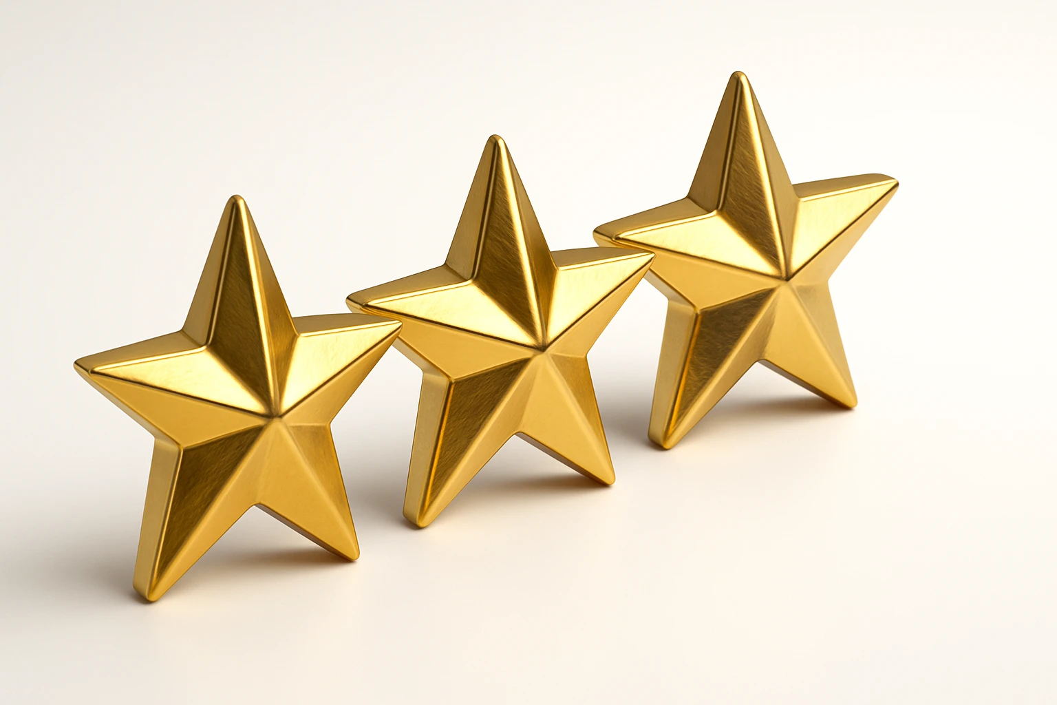 three flat gold stars, in a straight line, gold objects style emoji