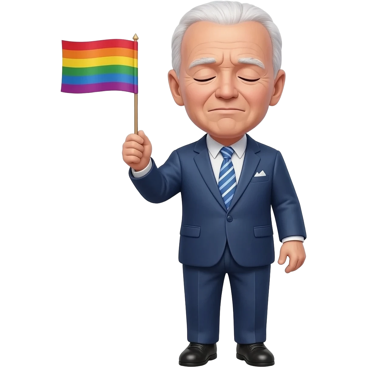 Joe Biden, full body, looking sleepy and old in a realistic life like style holding a gay flag emoji
