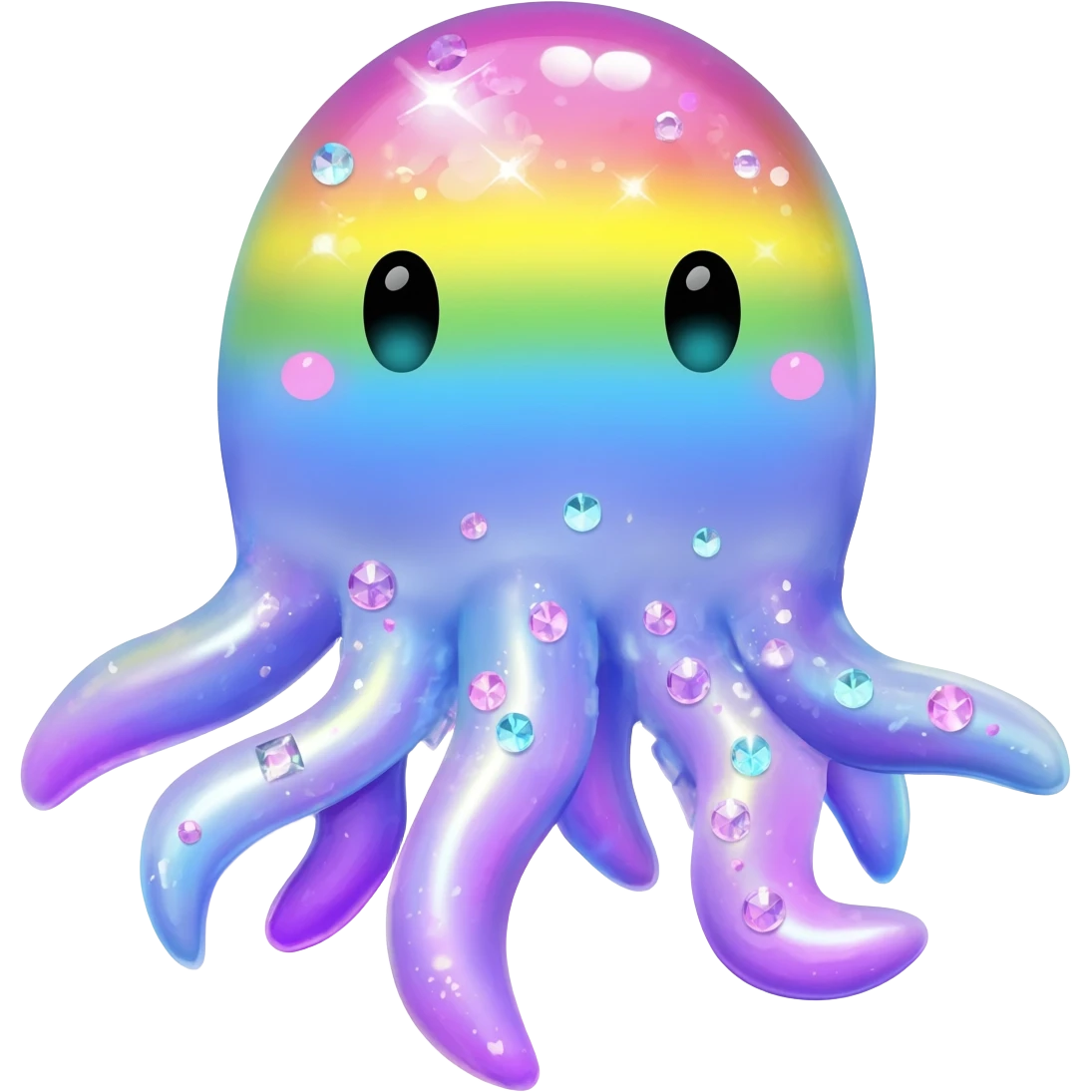 Kawaii pastel neon rainbow bedazzled sea creature emoji