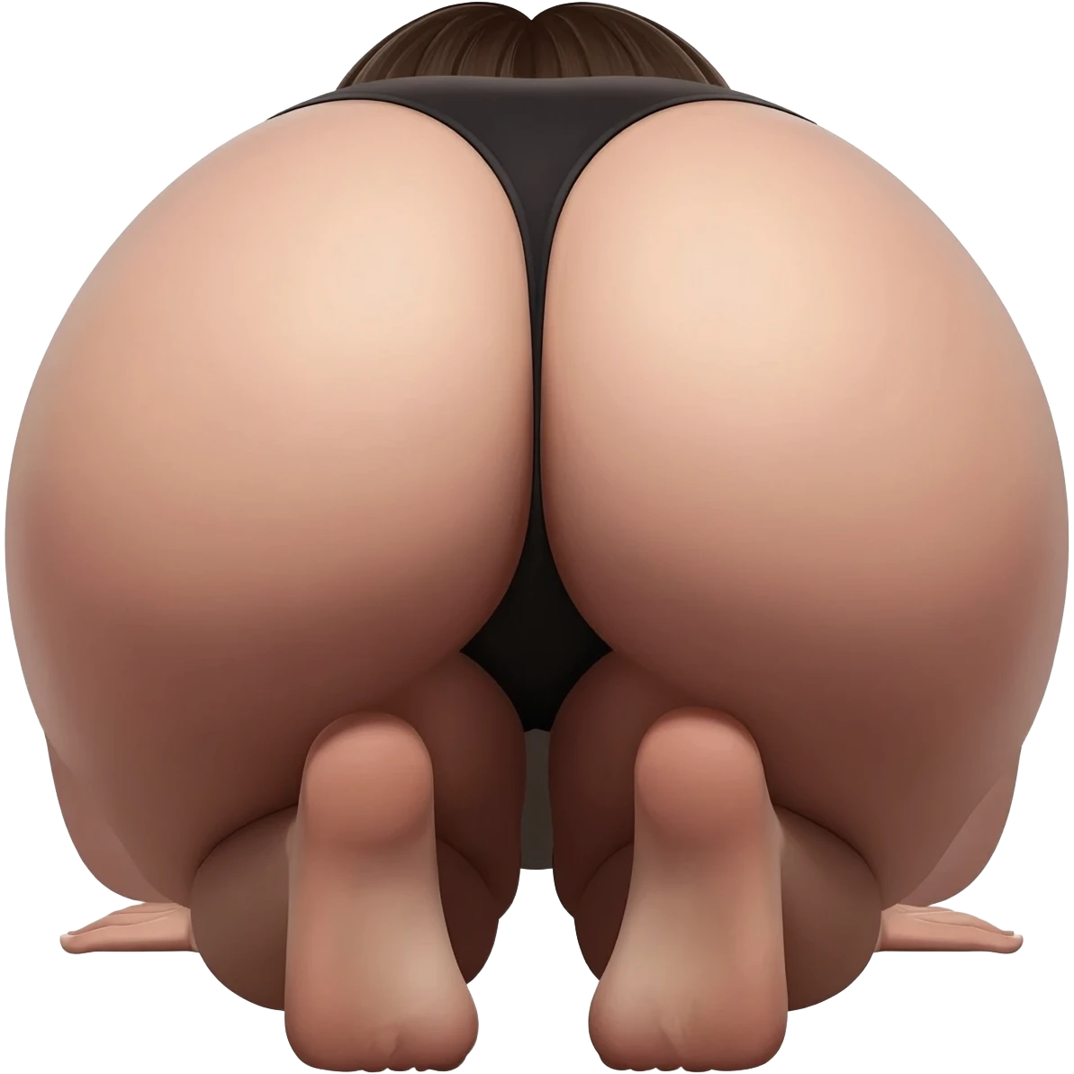 Woman bowing down emoji but her butt is showing behind her emoji