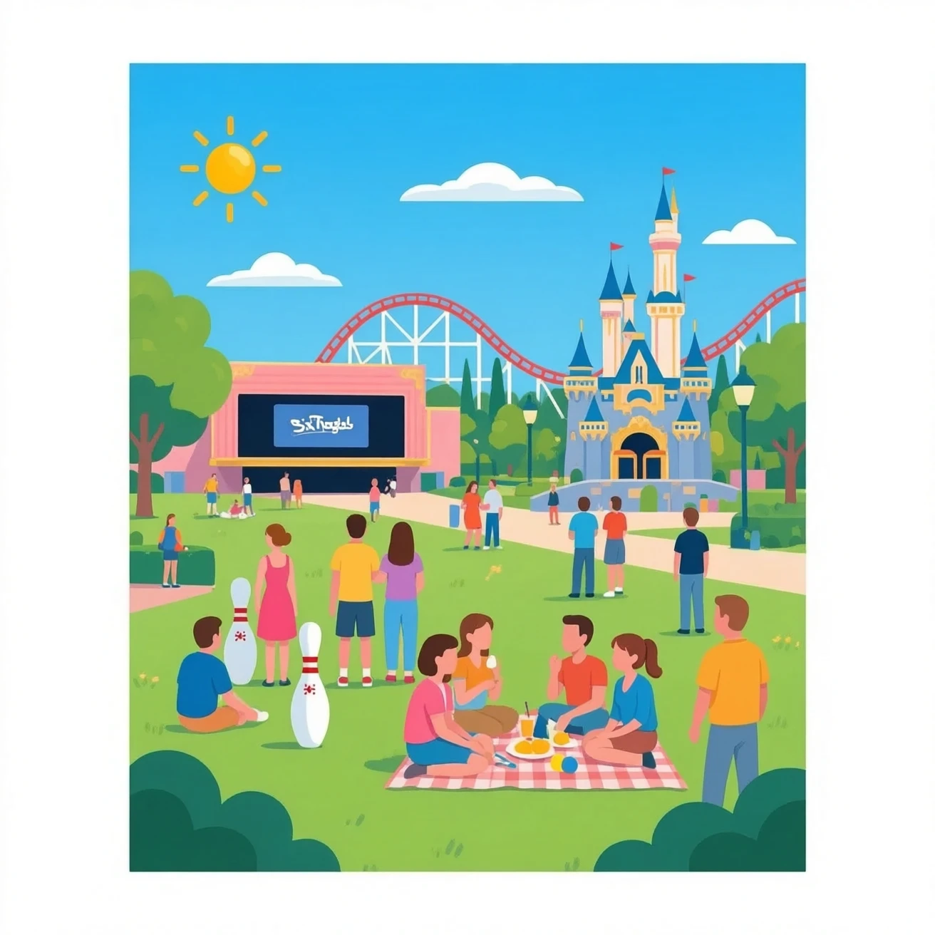 group outings to Disneyland and Six Flags, to go bowling, to the movies, on picnics emoji
