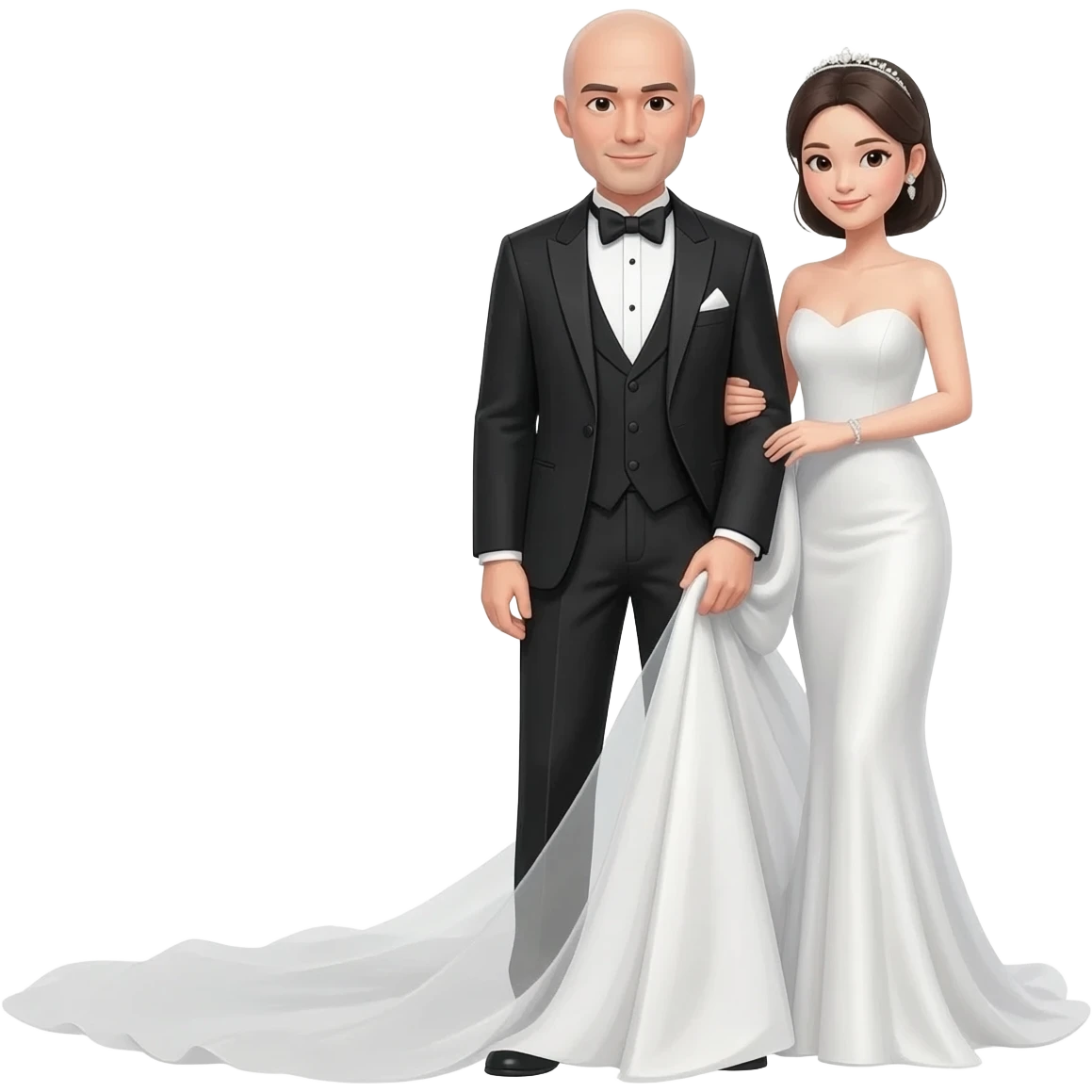 Bald groom with Asian bride emoji