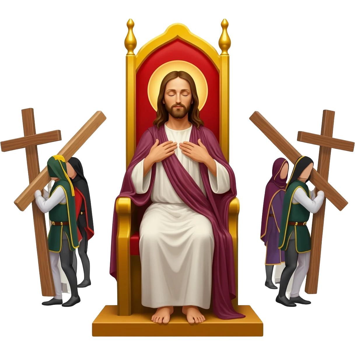 Trono con cristo resucitado y. Penitentes costaleros de semana santa emoji