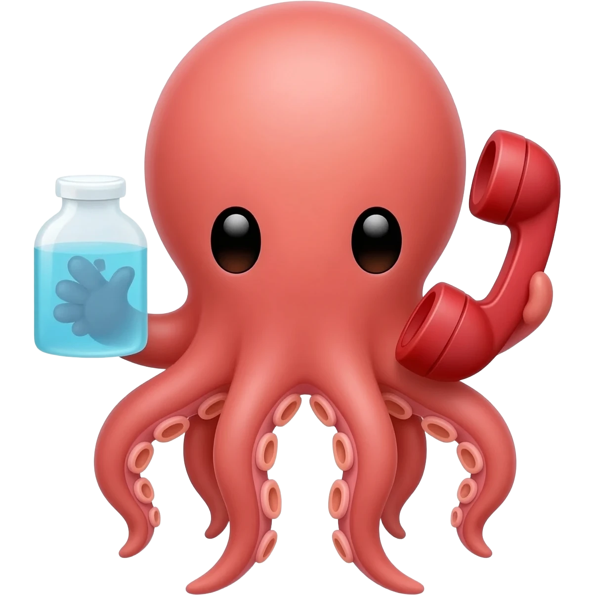 crée un emoji d'une pieuvre mignonne qui tient des outils dans chaque tentacule de type cryon, téléphone (outils administratifs) stp emoji