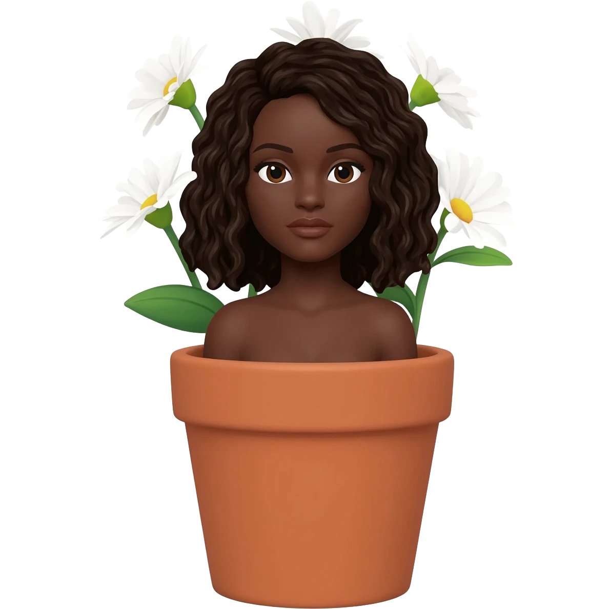 Make a naked black women coming out of a flower pot With her body half way coming out the flower pot emoji