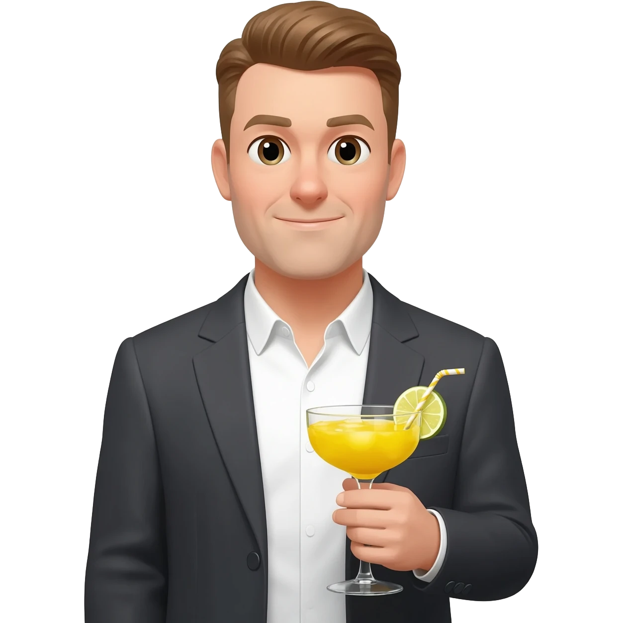 portrait of a man in a suit with a yellow cocktail emoji