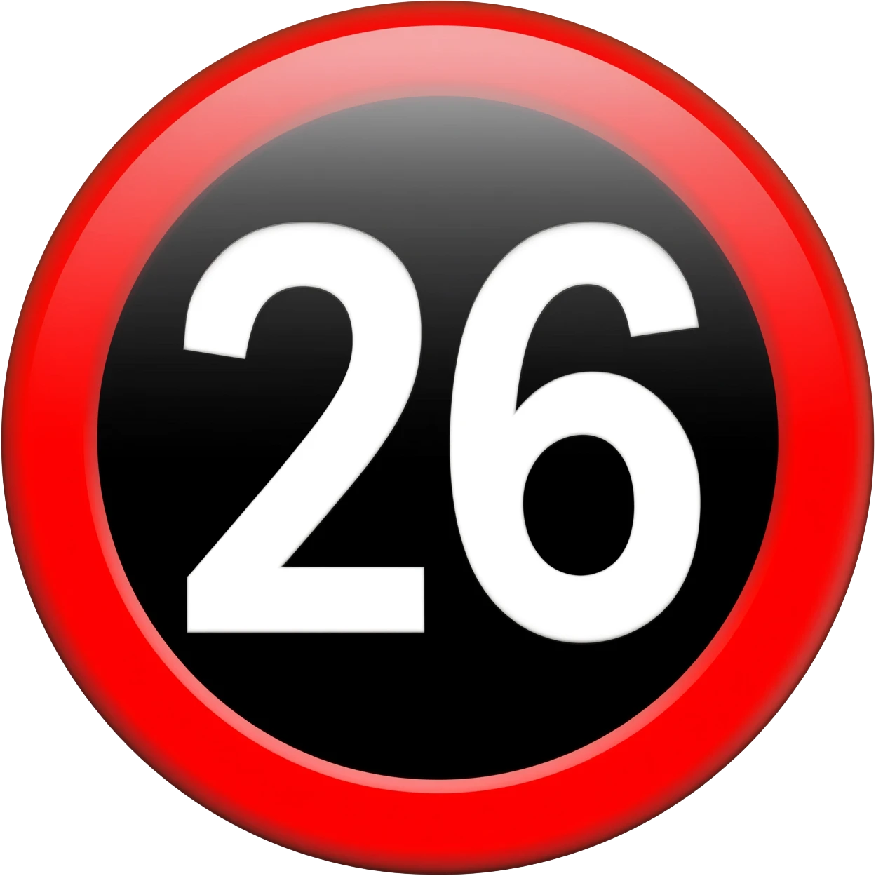 red prohibited inside with white text 26 with black circle emoji