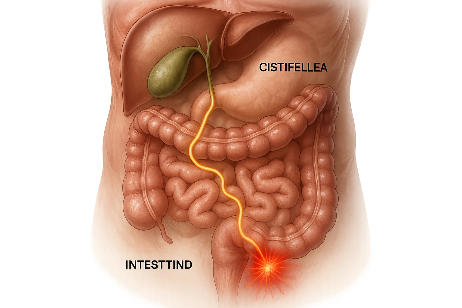 CISTIFELLEA E INTESTINO SONO COLLEGATI NEL DOLORE, iperrealistico 4k emoji