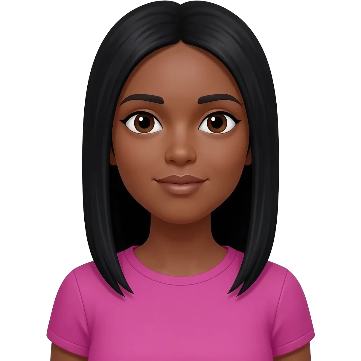 una mujer pelo liso negro  piel   ojos cafe polera rosada fuccsia emoji