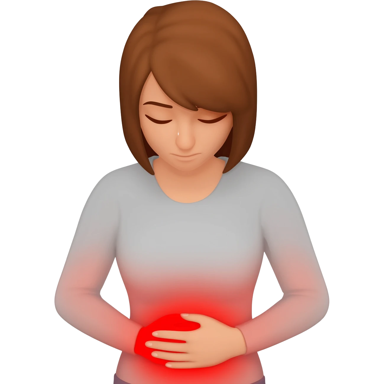 woman holding stomach hurting no glowing red emoji